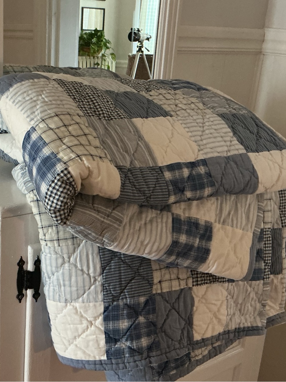 Vintage LLbean Blue Plaid Patchwork Bedspread - Picture 4 of 16